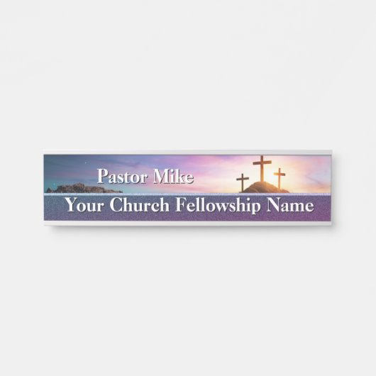Drie kruisen Sunset Church Pastor Deurbordje (Voorkant)