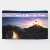 Drie Kruisen Zonsondergang Pasen Kerk Spandoek (Horizontaal)