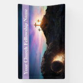 Drie Kruisen Zonsondergang Pasen Kerk Spandoek (Verticaal)