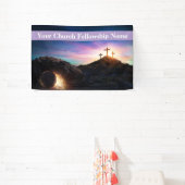 Drie Kruisen Zonsondergang Pasen Kerk Spandoek (Insitu)