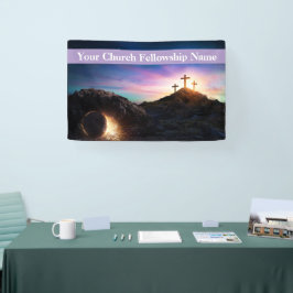 Drie Kruisen Zonsondergang Pasen Kerk Spandoek