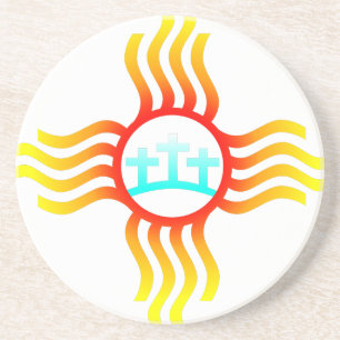 Drie kruisingen Zia-symbool in New Mexico Zandsteen Onderzetter