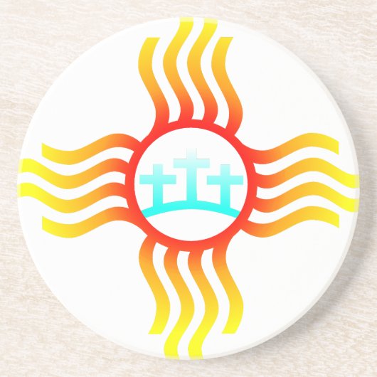 Drie kruisingen Zia-symbool in New Mexico Zandsteen Onderzetter (Voorkant)