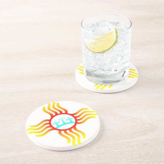 Drie kruisingen Zia-symbool in New Mexico Zandsteen Onderzetter (Zijkant)