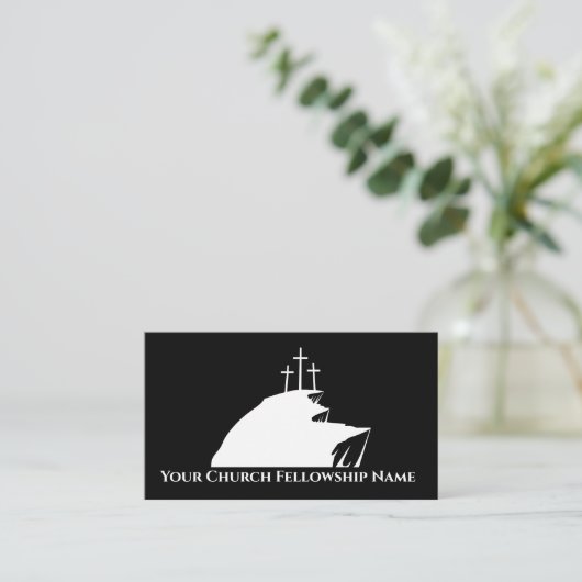 Drie Kruizen Cliff Zwart/Wit Kerk Pastor Visitekaartje (Staand voorkant)