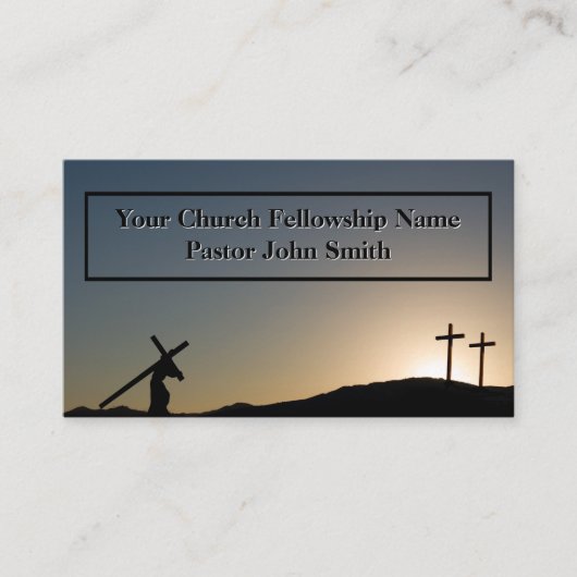 Drie Kruizen Gele Zonsondergang Kerk Visitekaartje (Voorkant)
