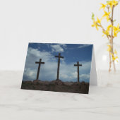 Drie Kruizen Golgotha Jezus Christus Wenskaart Kaart (Gele Bloem)