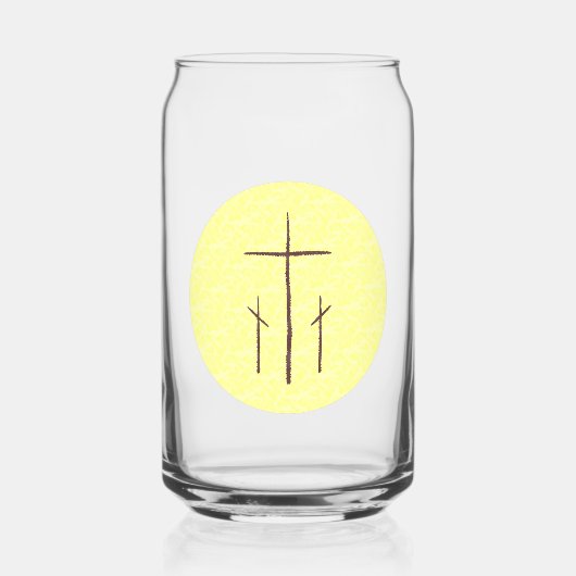 Drie kruizen op Calvarie Geel Blikvorm Glas (Voorkant)