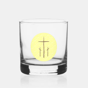 Drie kruizen op Calvarie Geel Whisky Glas