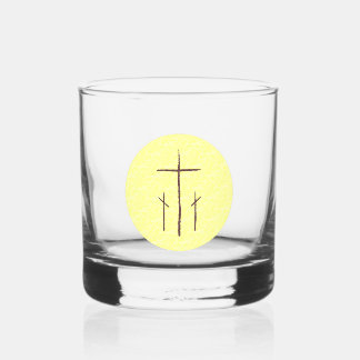 Drie kruizen op Calvarie Geel Whisky Glas