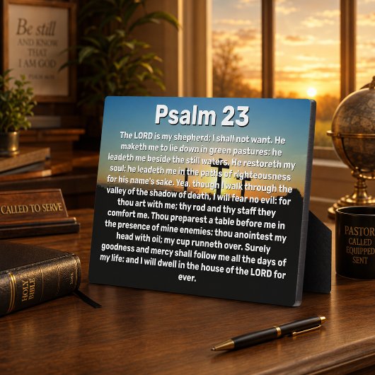 Drie kruizen Psalm 23 Zonsondergang Bijbelvers Fotoplaat