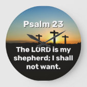 Drie kruizen Psalm 23 Zonsondergang Bijbelvers Grote Klok (Voorkant)
