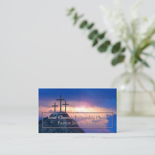 Drie Kruizen Roze Zonsopgang Kerk Visitekaartje (Staand voorkant)