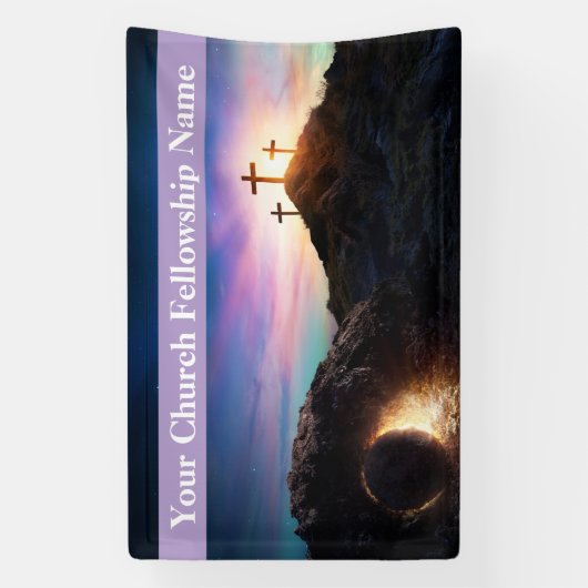 Drie Kruizen Zonsondergang Paaskerk Spandoek (Verticaal)