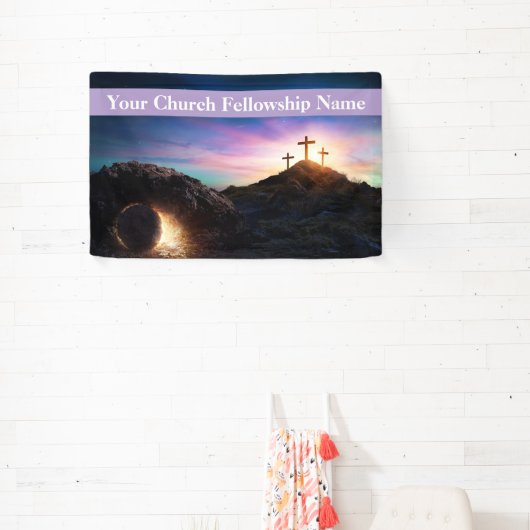 Drie Kruizen Zonsondergang Paaskerk Spandoek (Insitu)