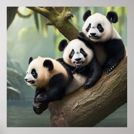 Drie Kute kleine Pandas die voor de camera het pos Poster (Voorkant)