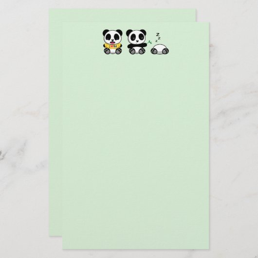 Drie Kute Little Pandas op Green Briefpapier (Voorkant / Achterkant)