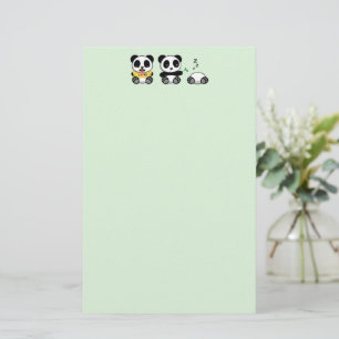 Drie Kute Little Pandas op Green Briefpapier