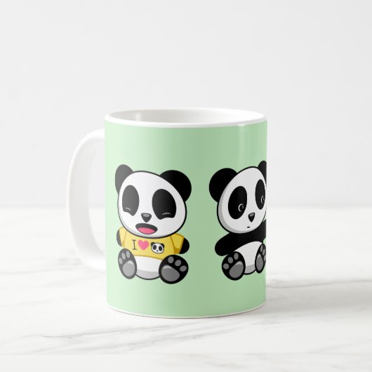 Drie Kute Little Pandas op Green Koffiemok (Voorkant links)