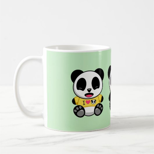 Drie Kute Little Pandas op Green Koffiemok (Links)