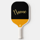 Drie kwart Manuscript zwarte Gele Blauwe Accepten Pickleball Paddle (Voorkant)