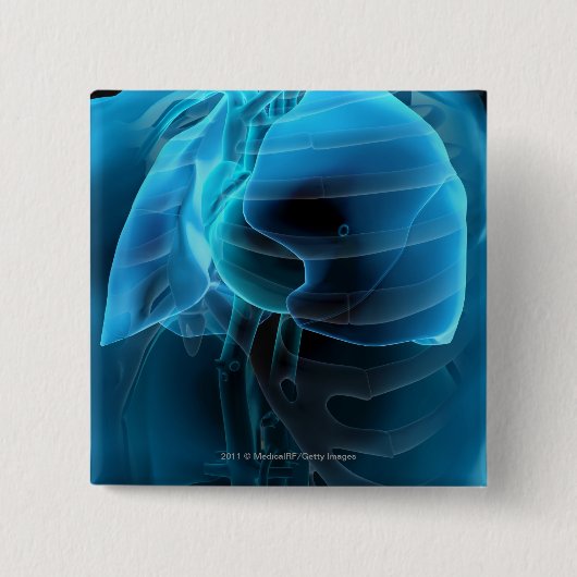 Drie kwart uitzicht hart en longen vierkante button 5,1 cm (Voorkant)