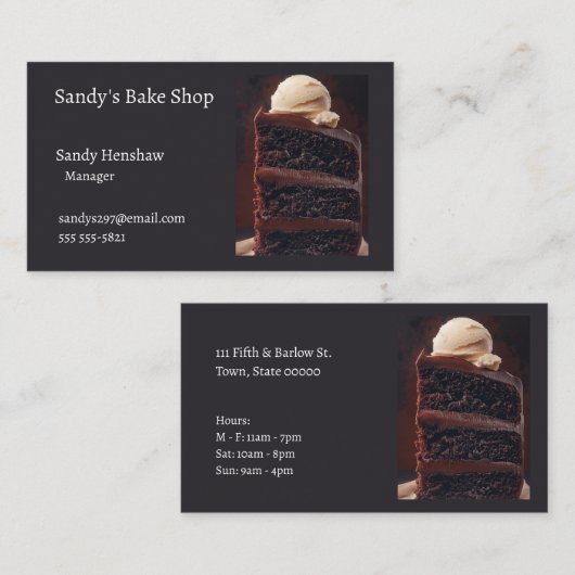 Drie-laags chocoladetaart met ijs visitekaartje (Voorkant / Achterkant)