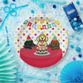 Drie Labrador Puppies Cartoon Birthday Papieren Bordje (Feest)
