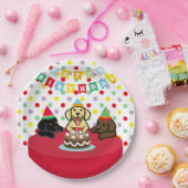 Drie Labrador Puppies Cartoon Birthday Papieren Bordje (Feest)