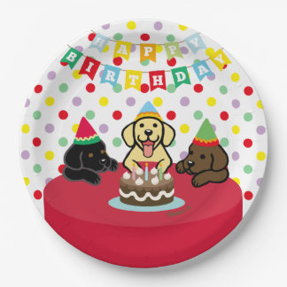Drie Labrador Puppies Cartoon Birthday Papieren Bordje
