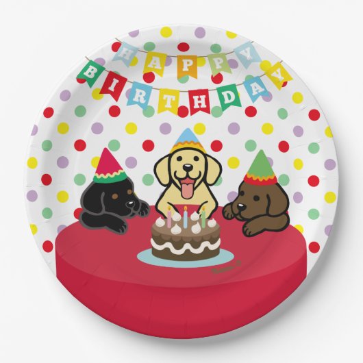 Drie Labrador Puppies Cartoon Birthday Papieren Bordje (Voorkant)