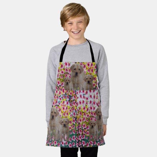 Drie labrador Puppies olieverf, Kinder Schort (Gedragen)