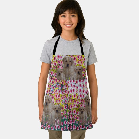 Drie labrador Puppies olieverf, Kinder Schort (Insitu)