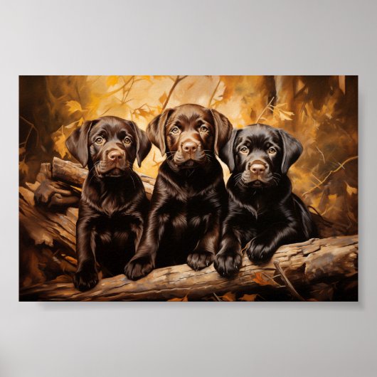 Drie labrador puppies poster (Voorkant)