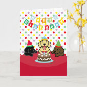 Drie Labrador Puppies Verjaardagsfeest Kaart (Gele Bloem)