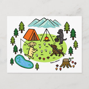 Drie Labradors Camping Campsite Cartoon Briefkaart