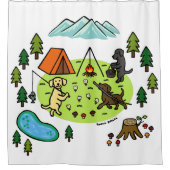 Drie Labradors Camping Campsite Cartoon Douchegordijn (Voorkant)