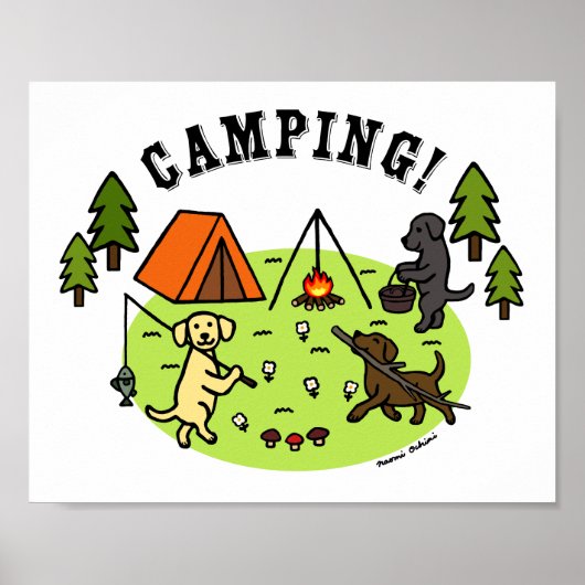 Drie Labradors Camping Poster (Voorkant)