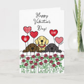 Drie labradors die Valentijn Rozen bekijken Feestdagen Kaart (Voorkant)