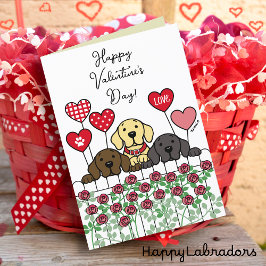 Drie labradors die Valentijn Rozen bekijken Feestdagen Kaart