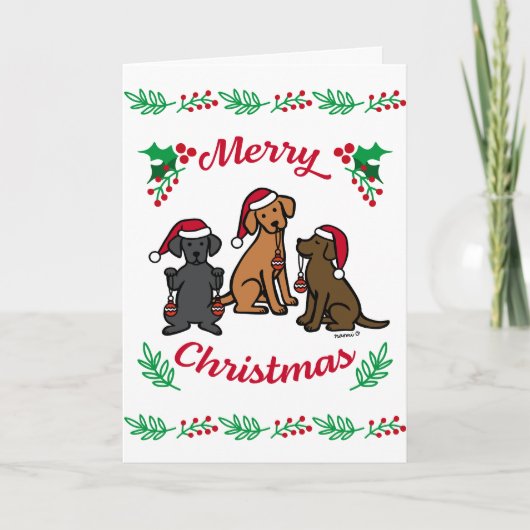 Drie Labradors en Kerstversiering Feestdagen Kaart (Voorkant)