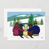 Drie Labradors en Ouders Winter Uitzicht Brown Briefkaart (Voorkant / Achterkant)