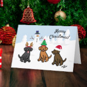 Drie Labradors en Snowman Kerstmis Feestdagen Kaart