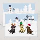 Drie Labradors en Snowman Kerstmis Feestdagenkaart (Voorkant / Achterkant)