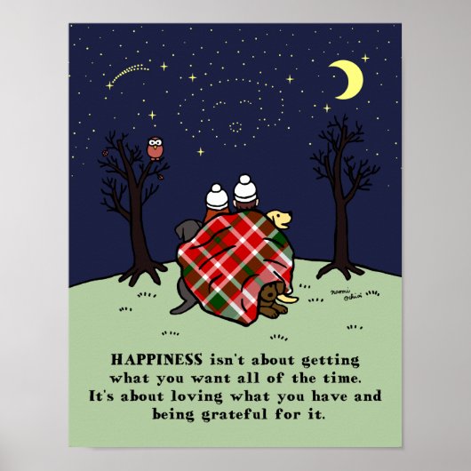 Drie labradors familie en sterrenhemel poster (Voorkant)