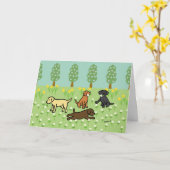 Drie Labradors met Lentebloemen Kaart (Gele Bloem)