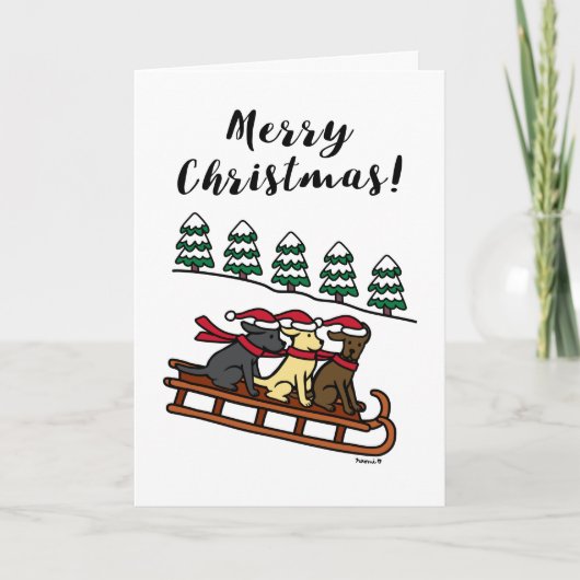 Drie labradors met schuifwiel voor kerst feestdagen kaart (Voorkant)