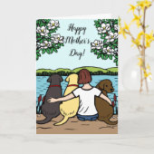 Drie labradors Moederdag bruin kort Kaart (Gele Bloem)
