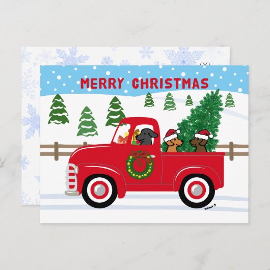 Drie Labradors Rode Vrachtwagen Kerstmis Feestdagenkaart (Voorkant / Achterkant)