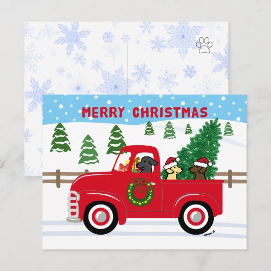 Drie Labradors Rode Vrachtwagen Kerstmis Feestdagenkaart (Voorkant / Achterkant)